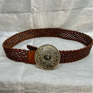 FOSSIL Leather Woven Brown Belt with Silver Buckle Women's Size M